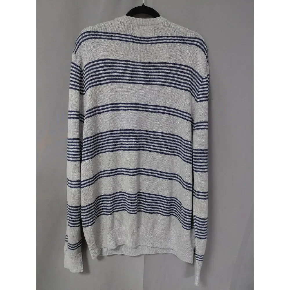 6LS9 Chaps Gray Blue Striped Crewneck Pullover Sweater Men Size XL
